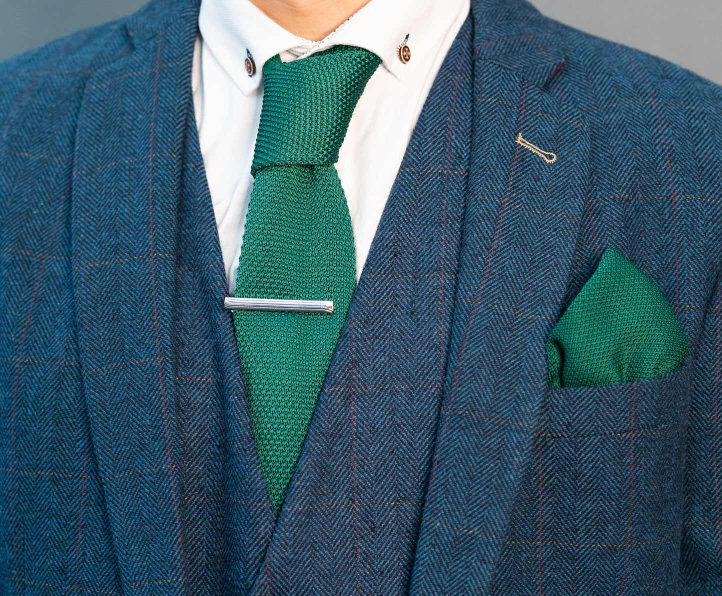 FOREST GREEN KNITTED TIE SET