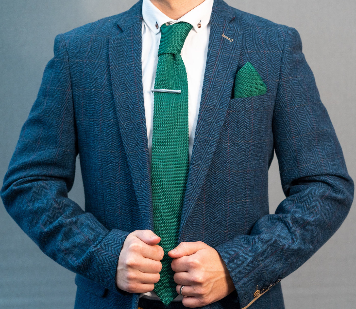 FOREST GREEN KNITTED TIE SET