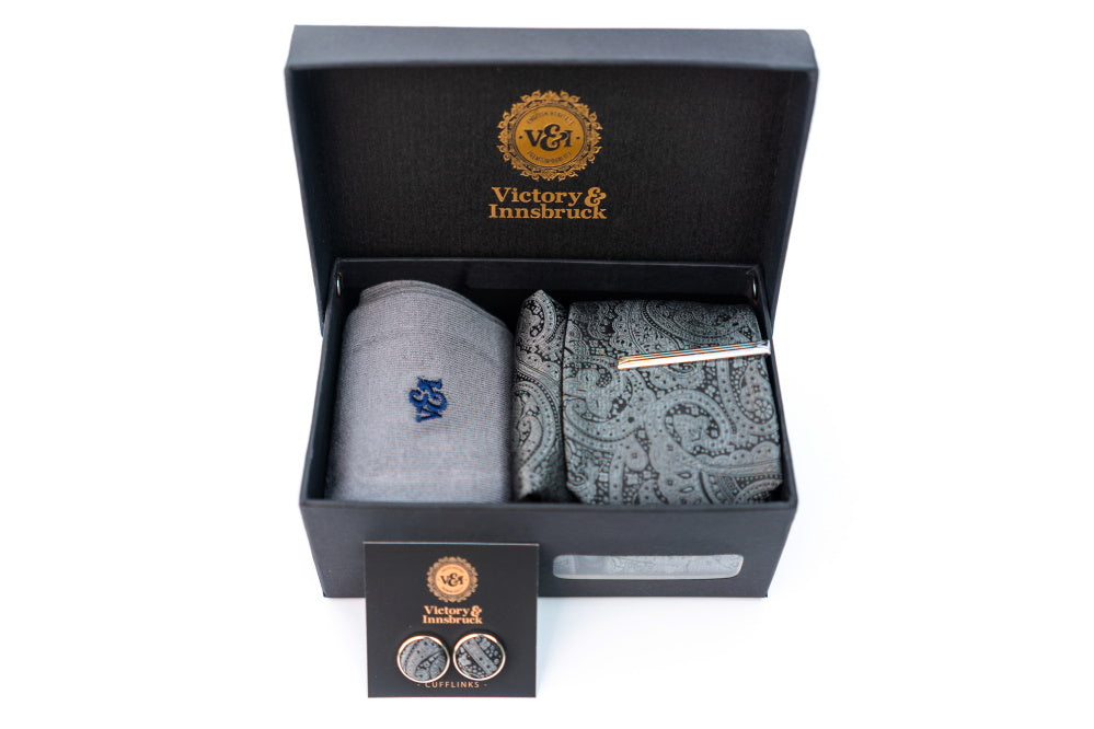 GREY PAISLEY TIE SET