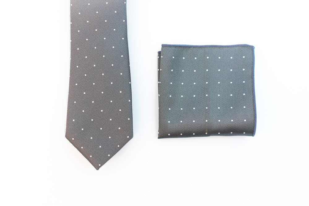 GREY POLKA DOT TIE SET