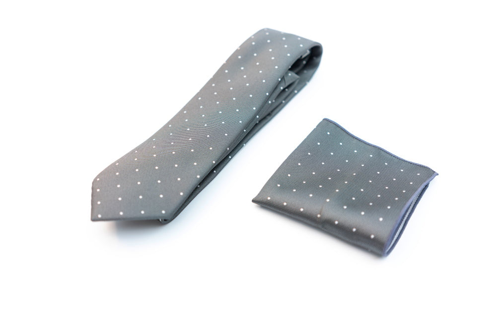 GREY POLKA DOT TIE SET