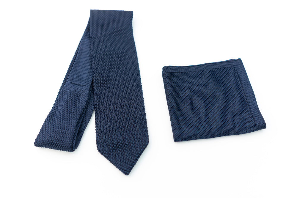 NAVY BLUE KNITTED TIE SET