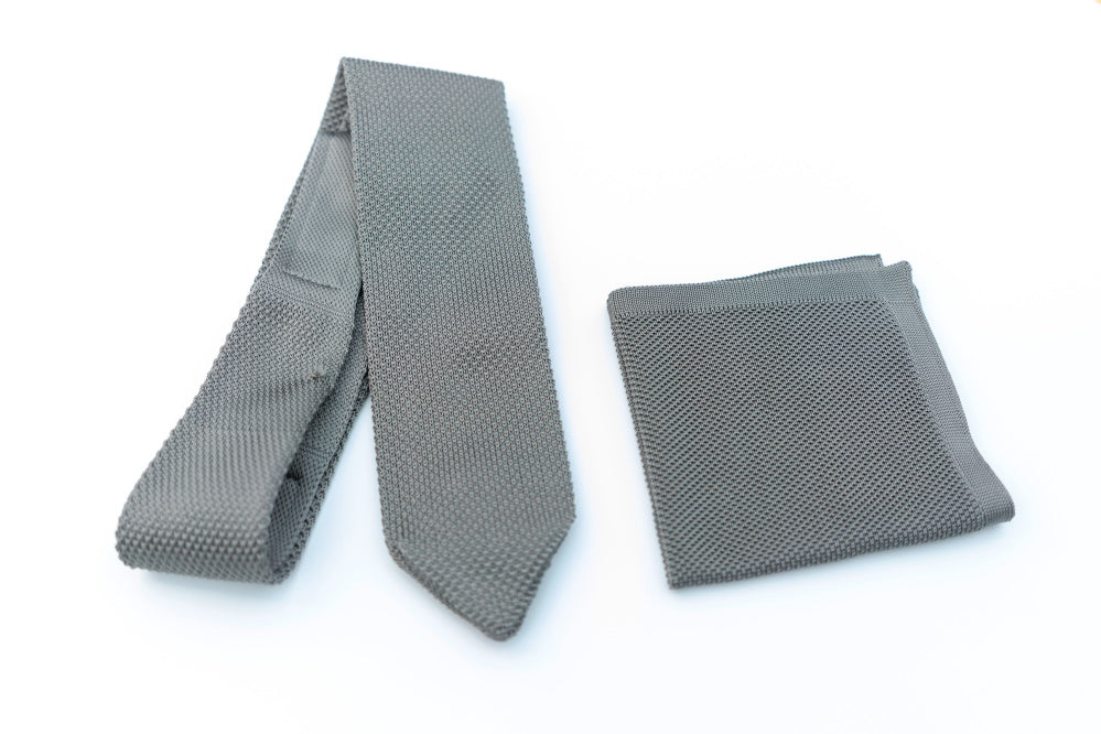 GREY KNITTED TIE SET