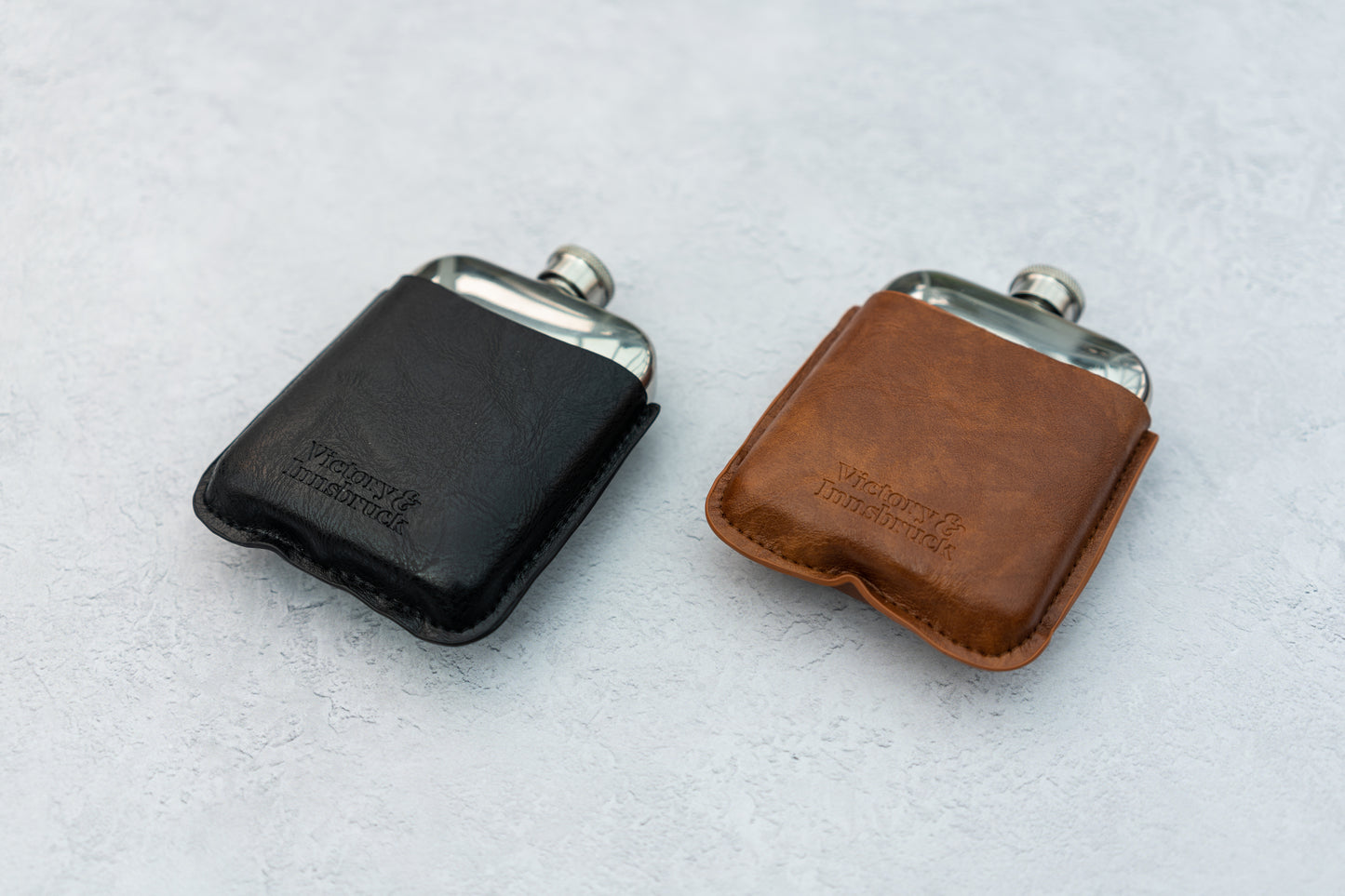Leather Cased Hip Flask | Black Leather | 6oz Stainless Steel
