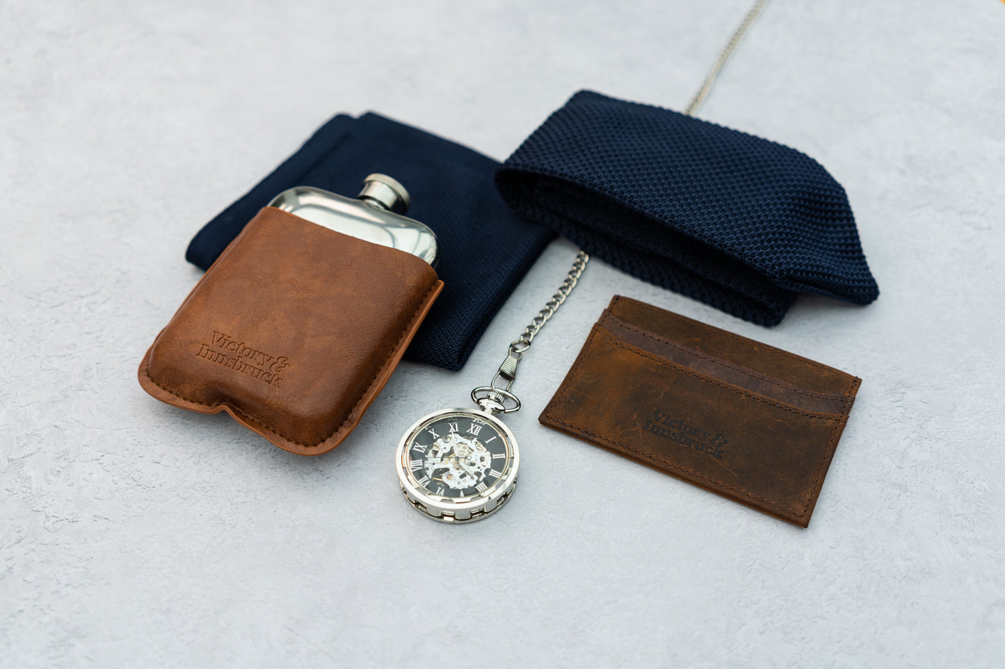 Leather Cased Hip Flask | Brown Tan Leather | 6oz Stainless Steel