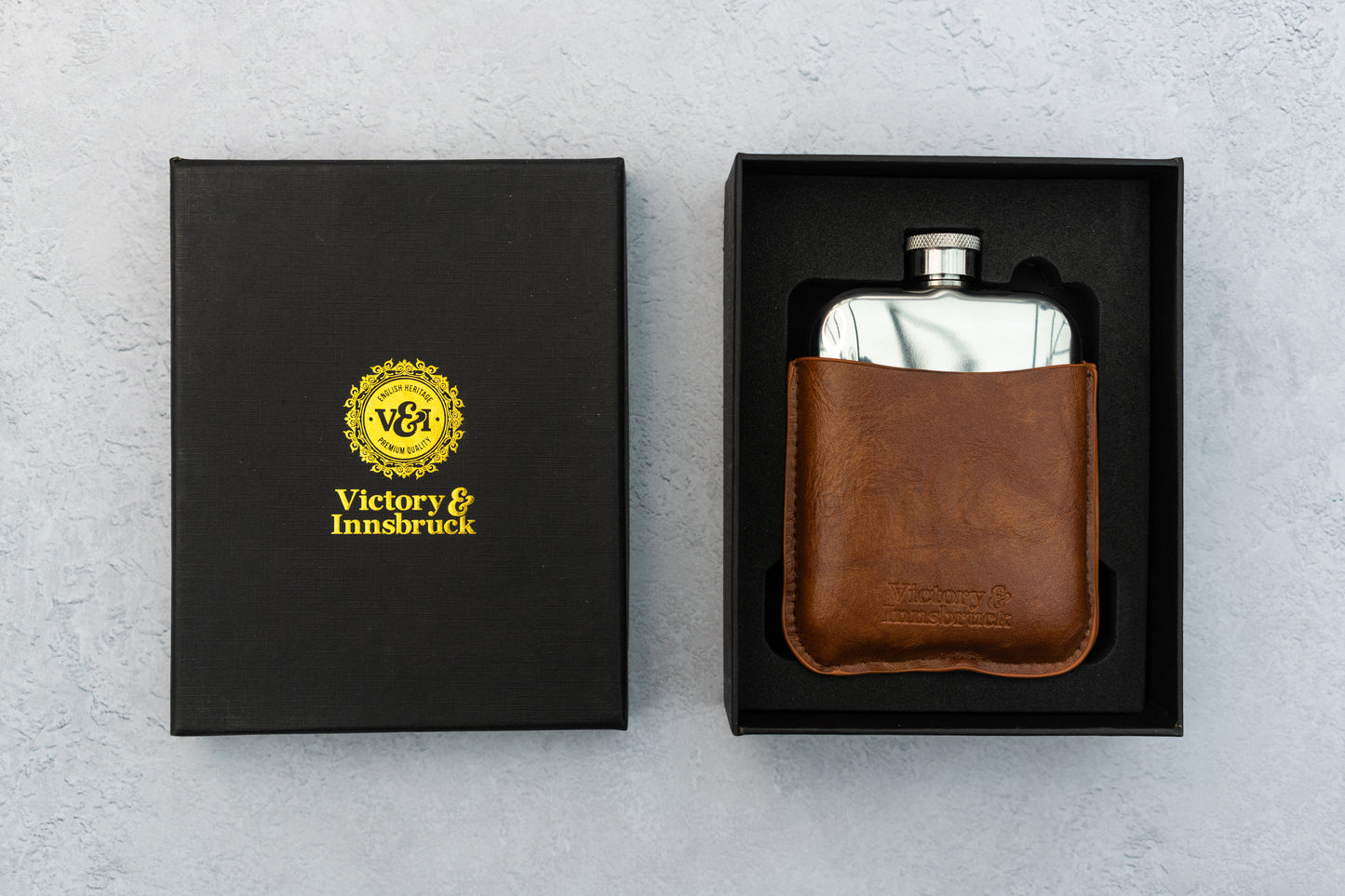 Leather Cased Hip Flask | Brown Tan Leather | 6oz Stainless Steel