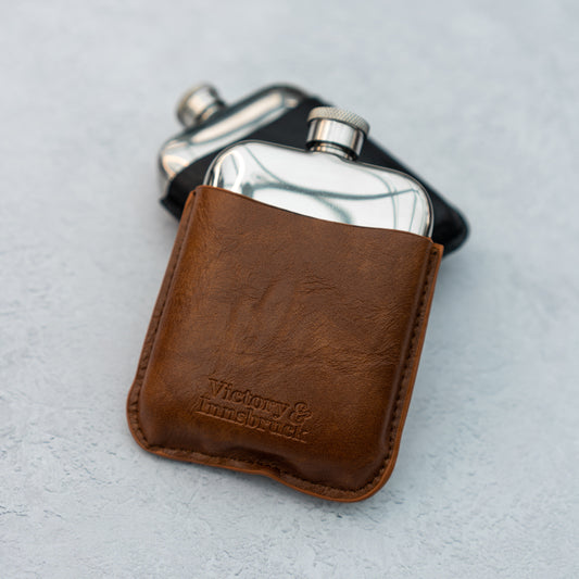 Leather Cased Hip Flask | Brown Tan Leather | 6oz Stainless Steel