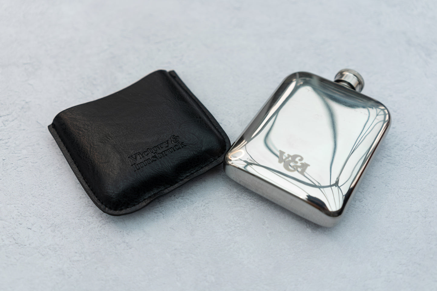 Leather Cased Hip Flask | Black Leather | 6oz Stainless Steel