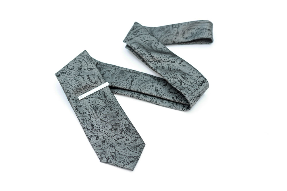 GREY PAISLEY TIE SET
