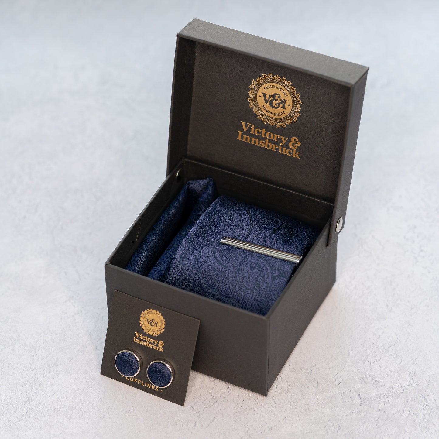NAVY BLUE PAISLEY TIE SET