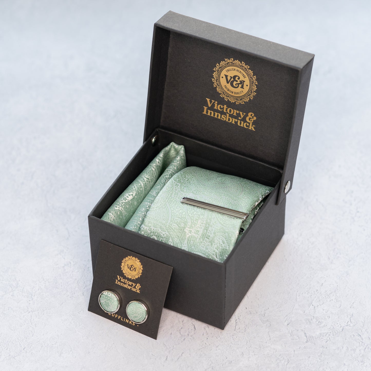 SAGE GREEN PAISLEY TIE BOX SET
