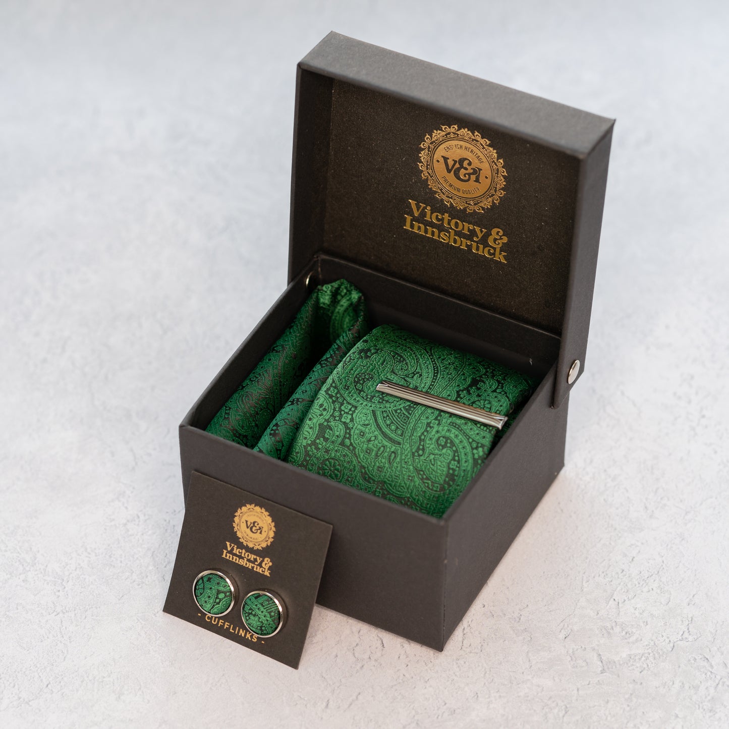 FOREST GREEN PAISLEY TIE SET