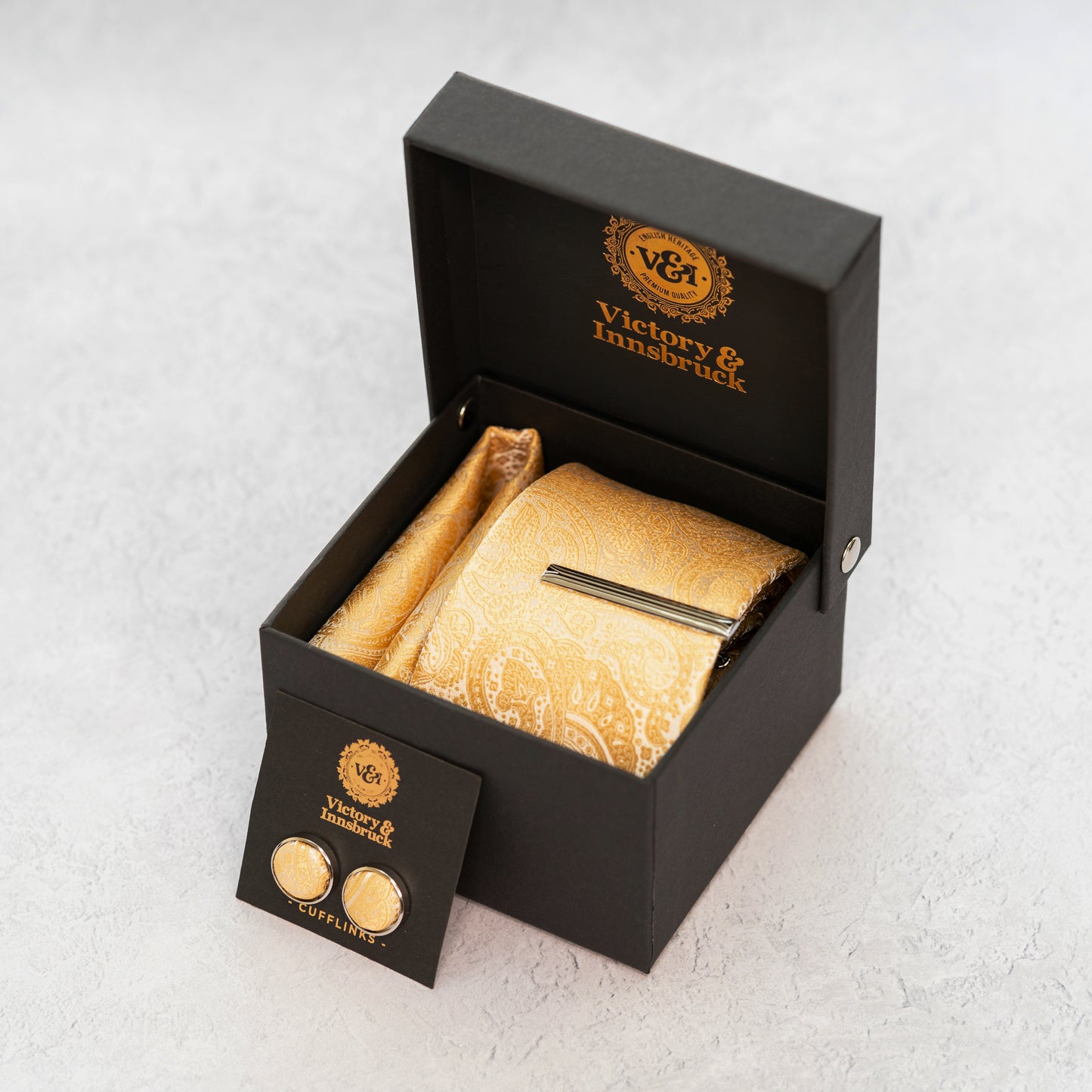 CHAMPAGNE GOLD PAISLEY TIE SET