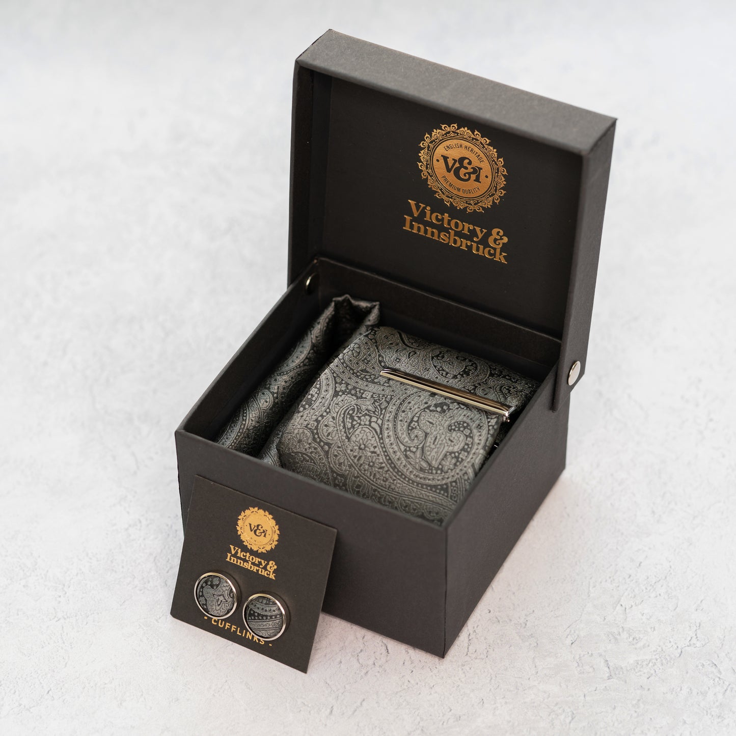 GREY PAISLEY TIE SET