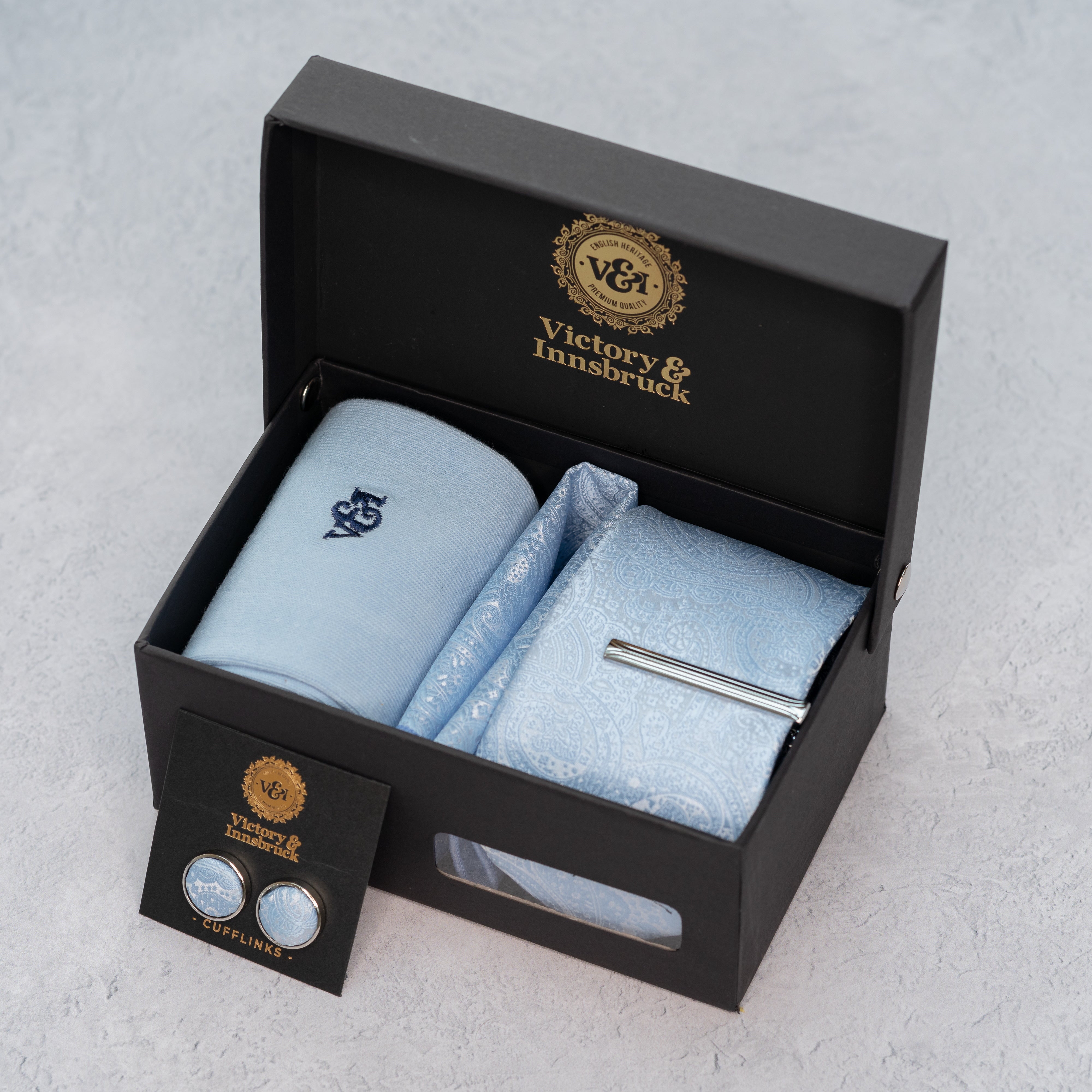 Light Blue Paisley Tie Box Set