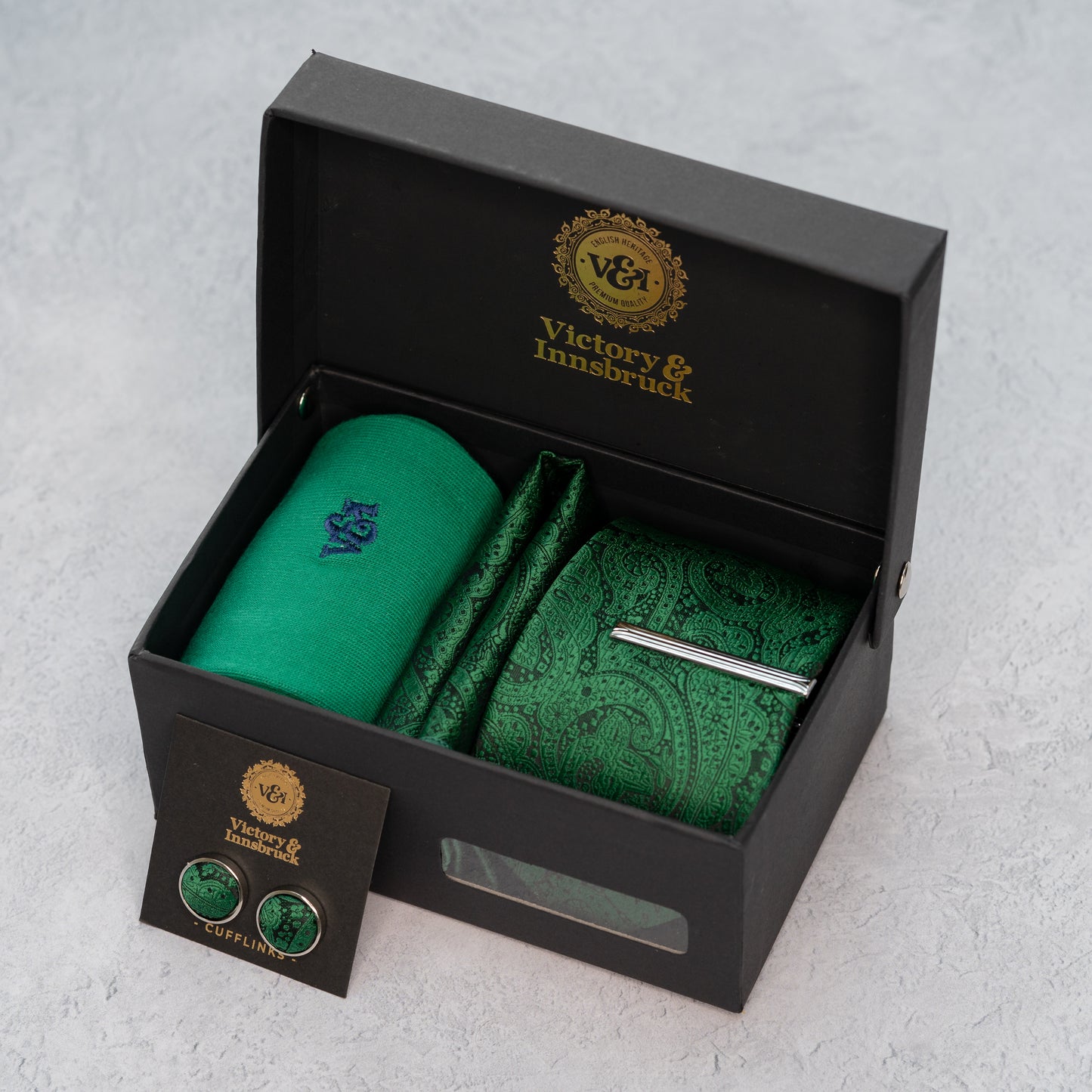 FOREST GREEN PAISLEY TIE SET