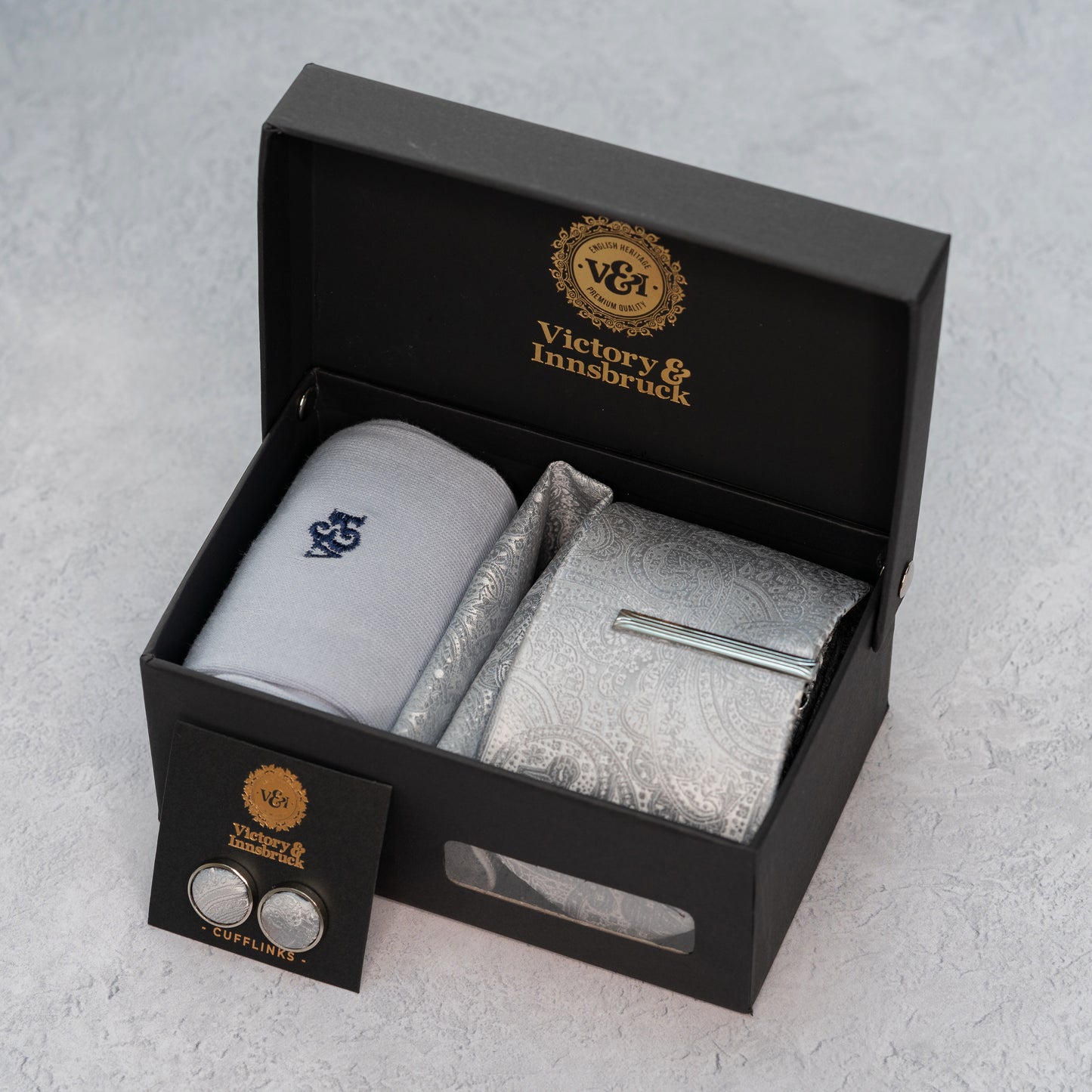 SILVER PAISLEY TIE SET