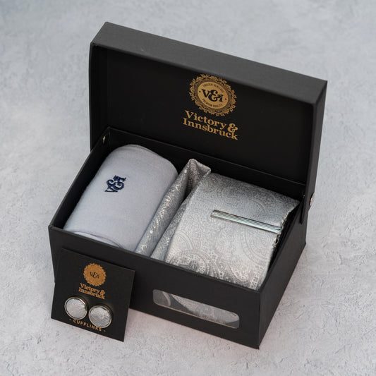 SILVER PAISLEY TIE SET