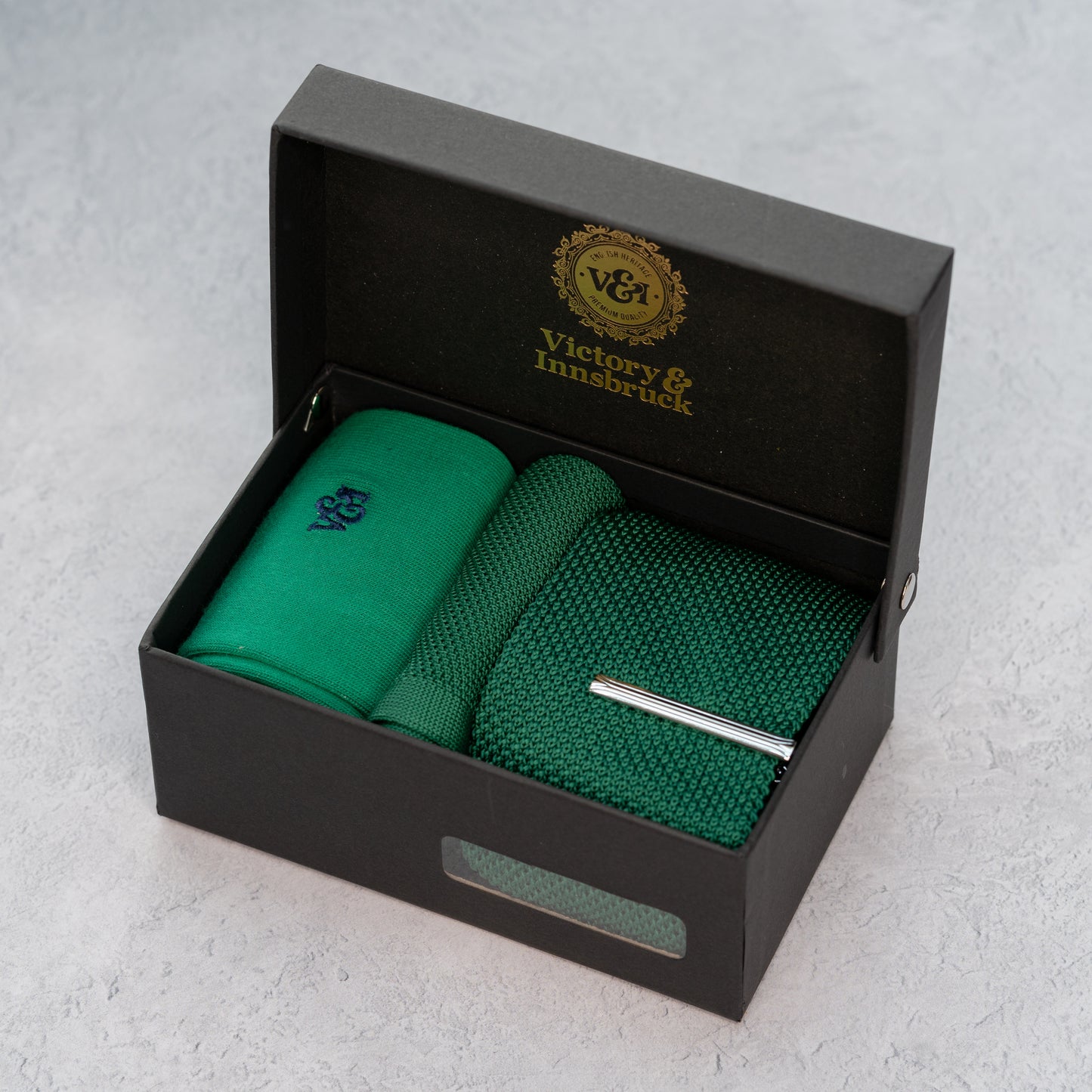 FOREST GREEN KNITTED TIE SET