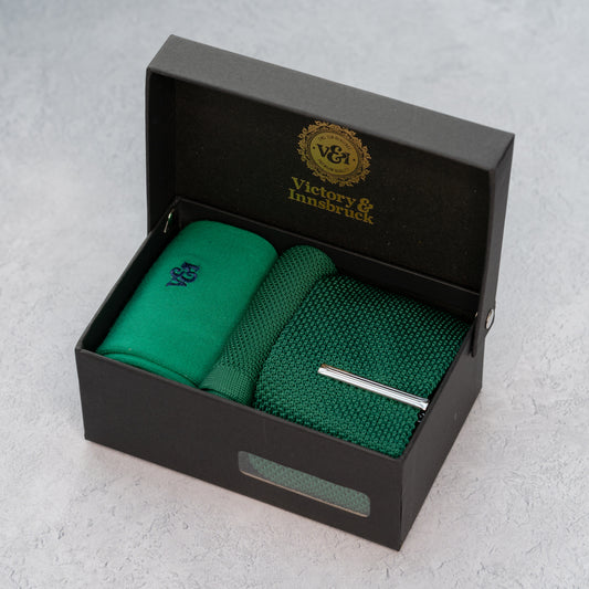 FOREST GREEN KNITTED TIE SET