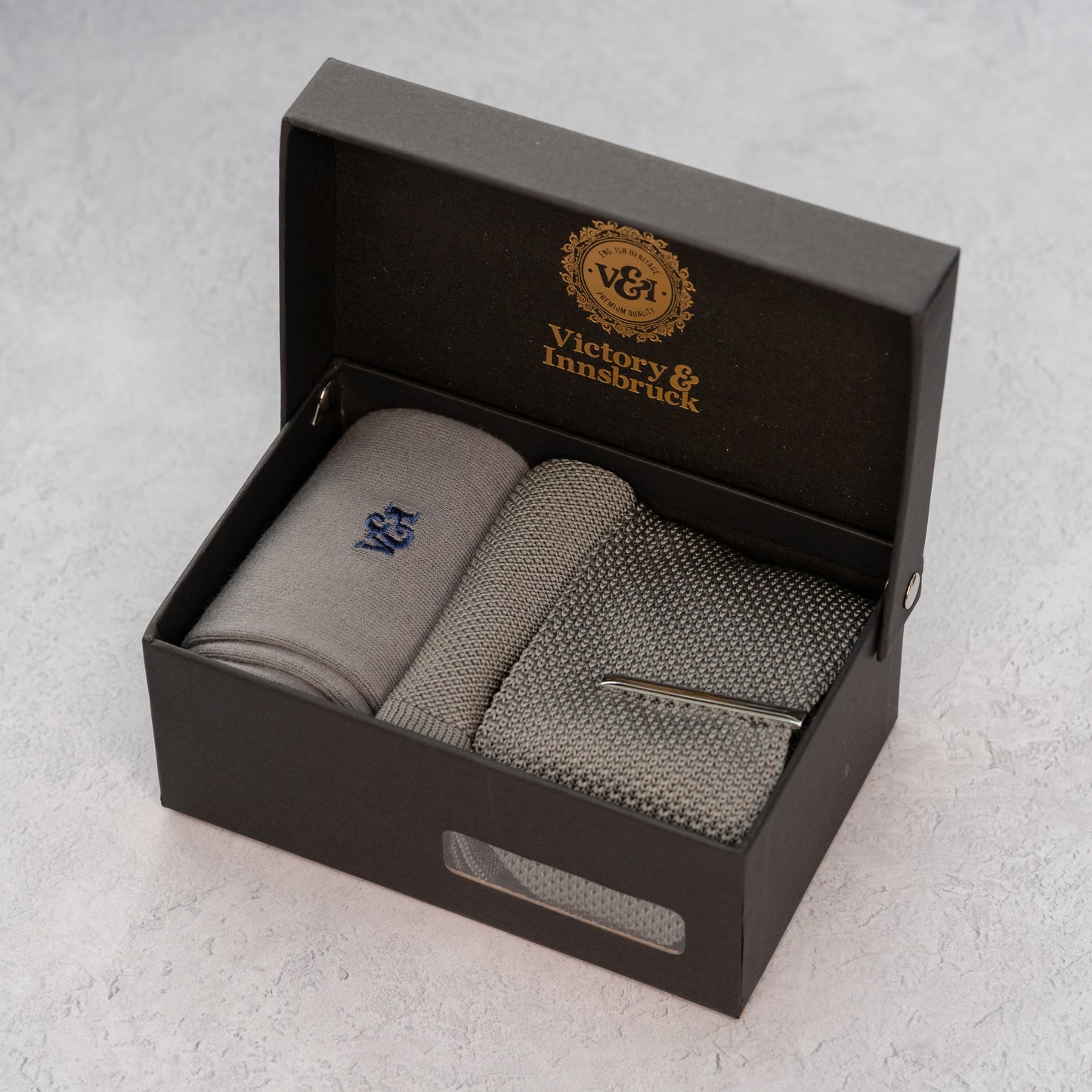 GREY KNITTED TIE SET