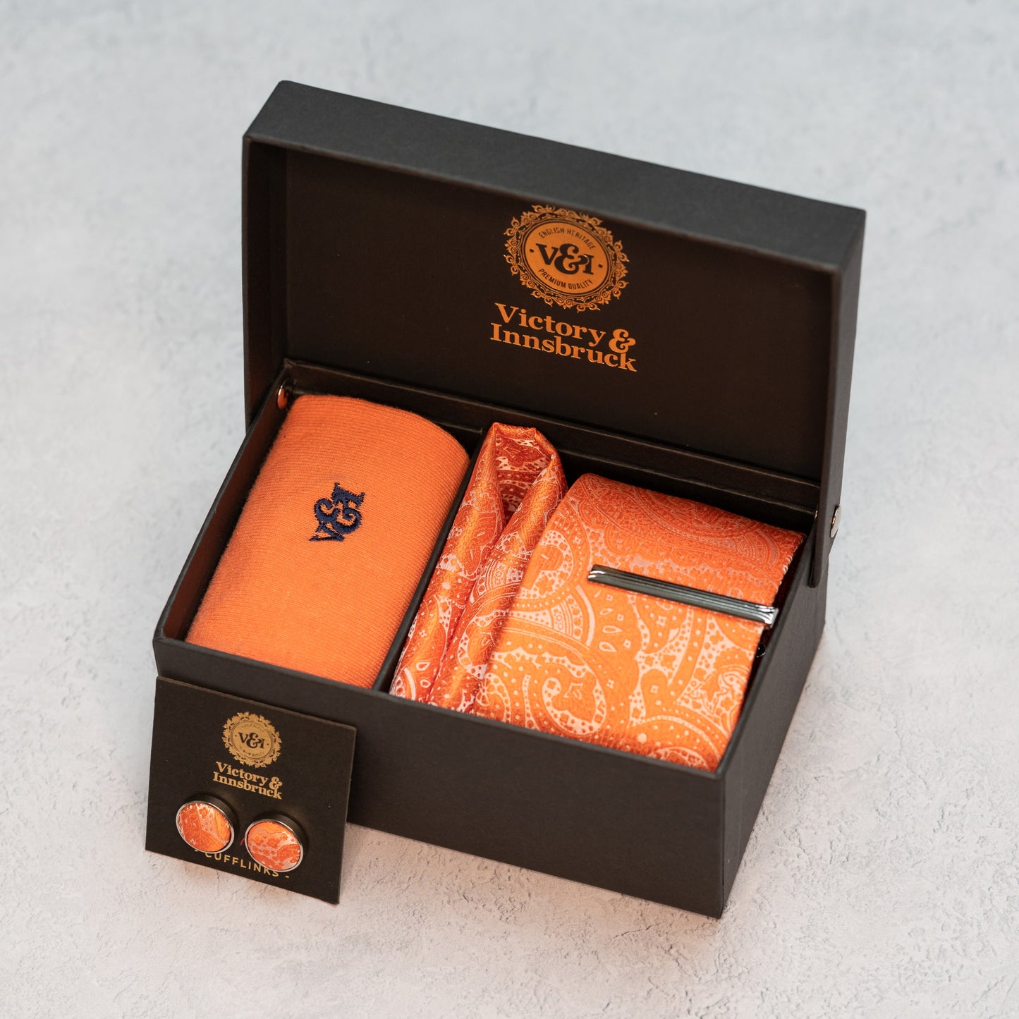 CORAL ORANGE PAISLEY TIE SET