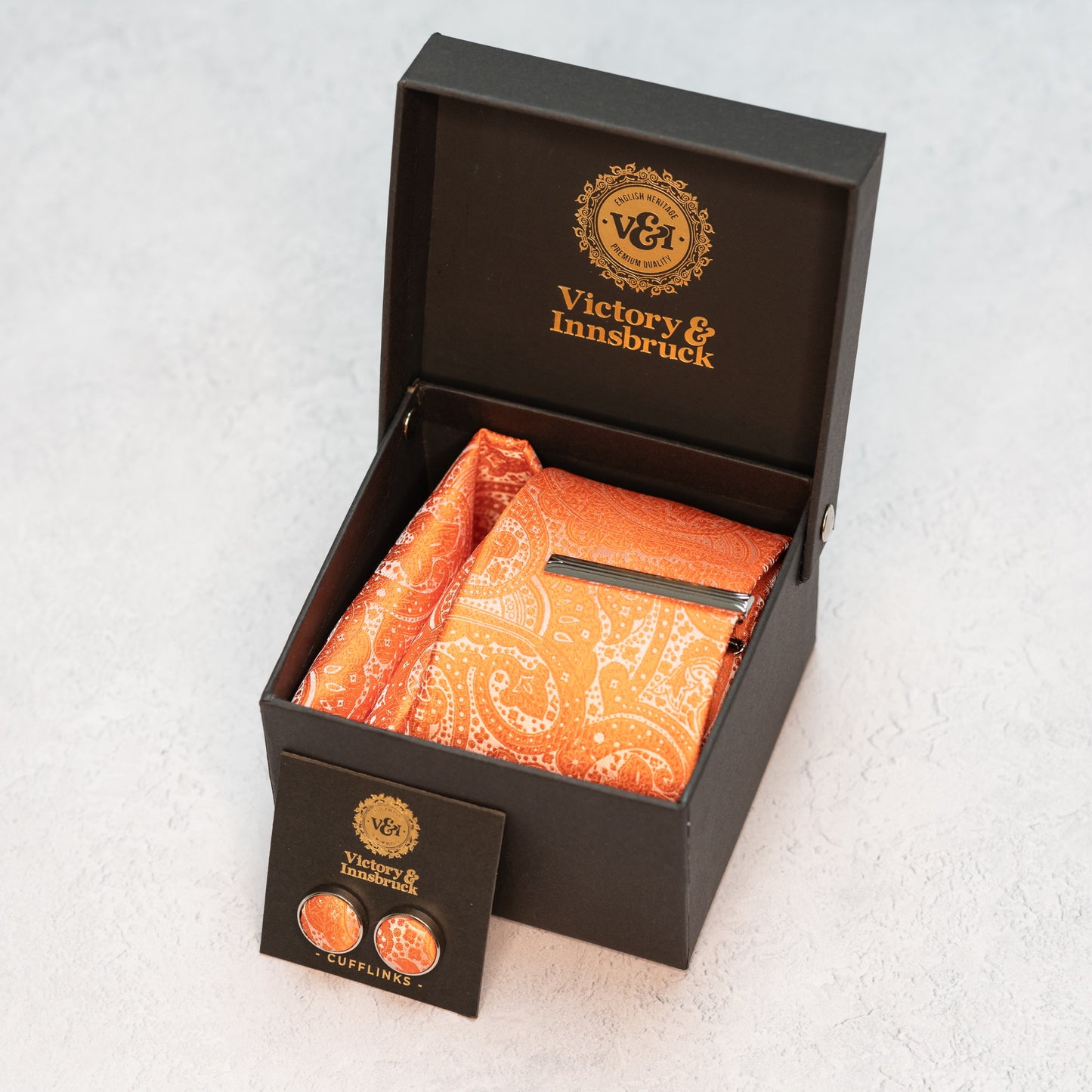 CORAL ORANGE PAISLEY TIE SET