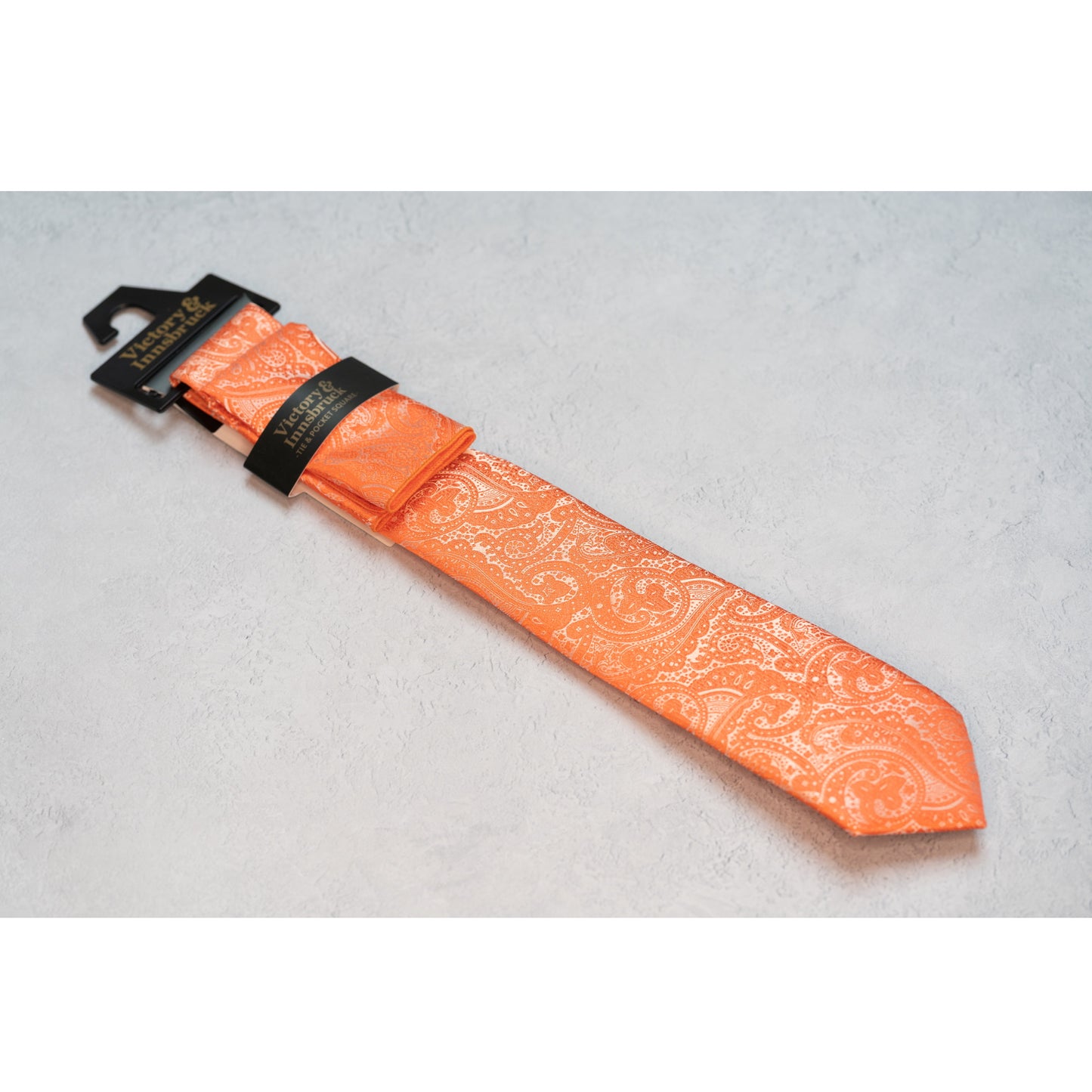 CORAL ORANGE PAISLEY TIE SET