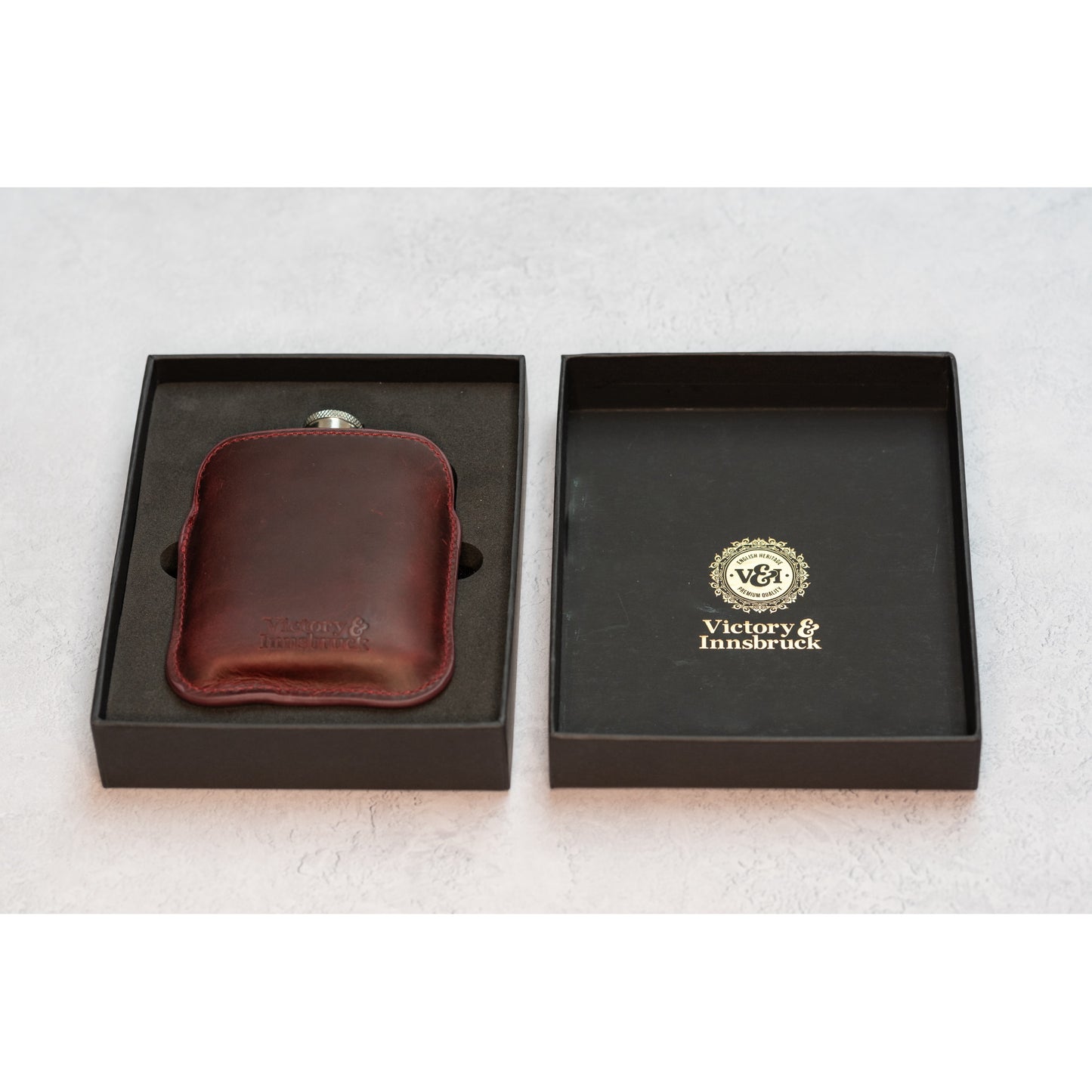 Full Grain Leather Cased Hip Flask | Full Burgundy Sleeve | Silver Flask
