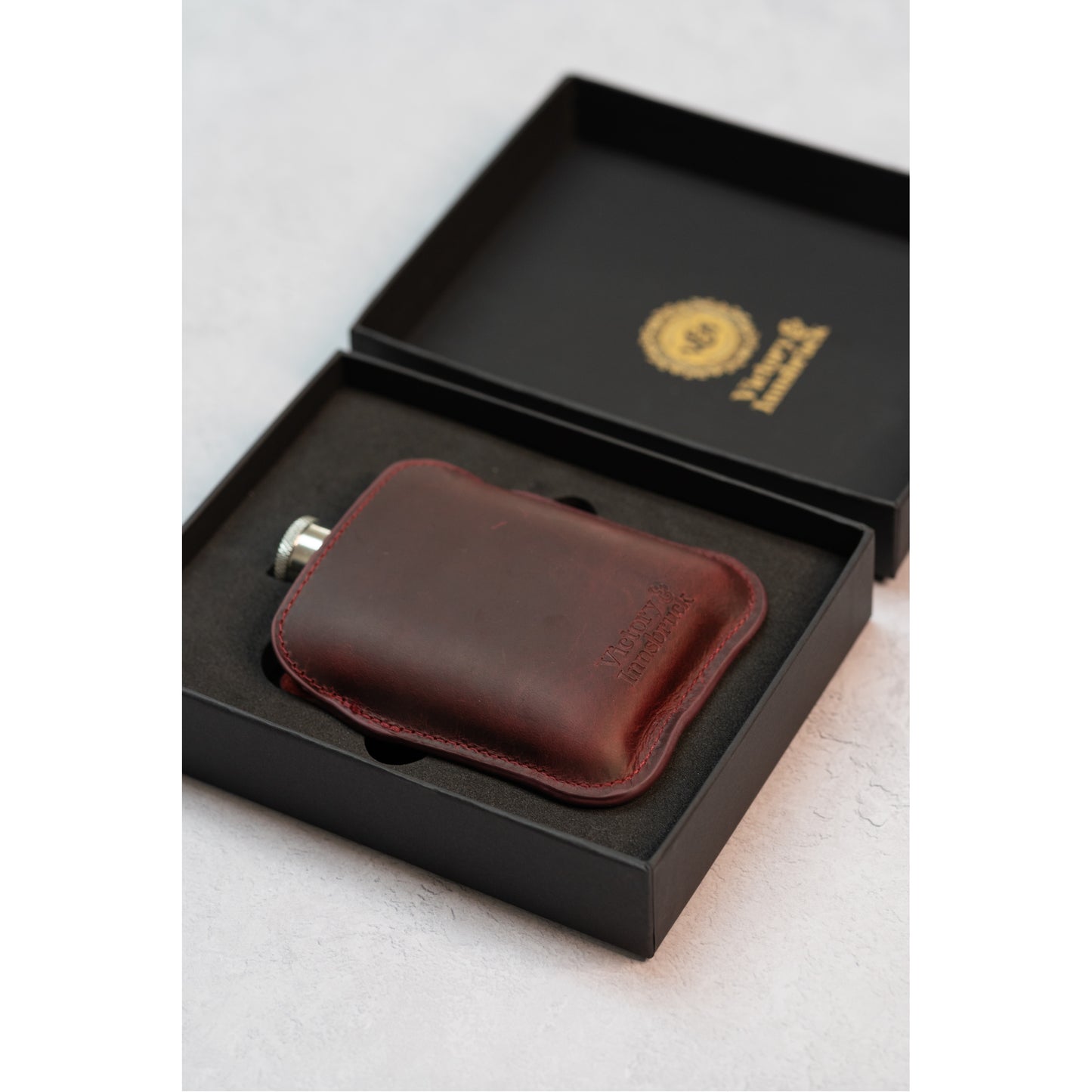 Full Grain Leather Cased Hip Flask | Full Burgundy Sleeve | Silver Flask