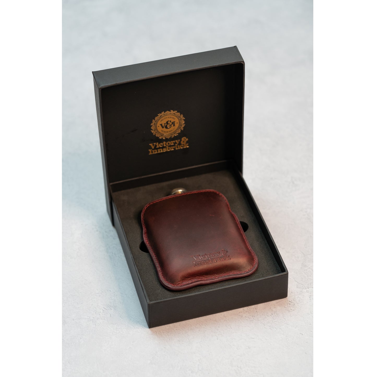 Full Grain Leather Cased Hip Flask | Full Burgundy Sleeve | Silver Flask