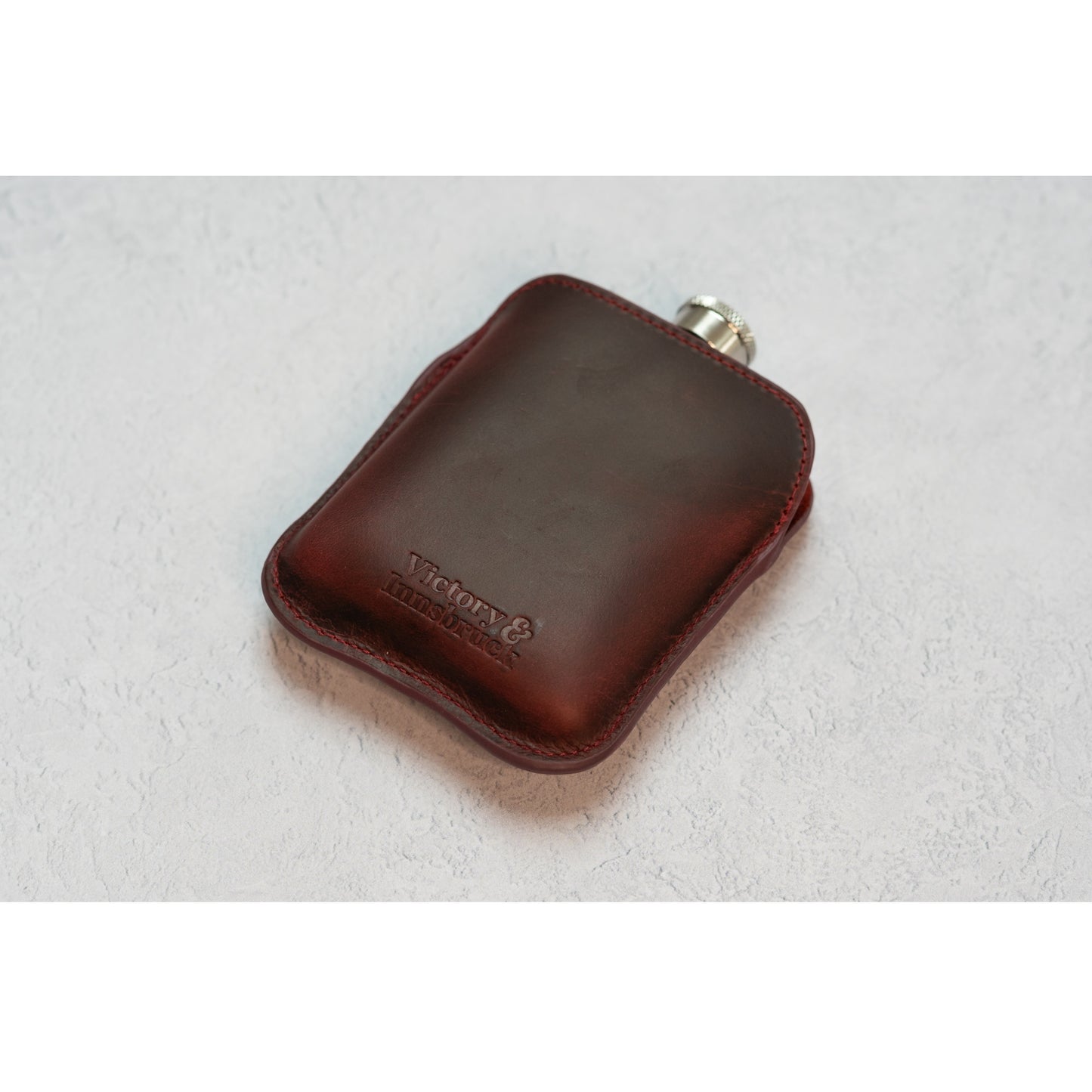 Full Grain Leather Cased Hip Flask | Full Burgundy Sleeve | Silver Flask