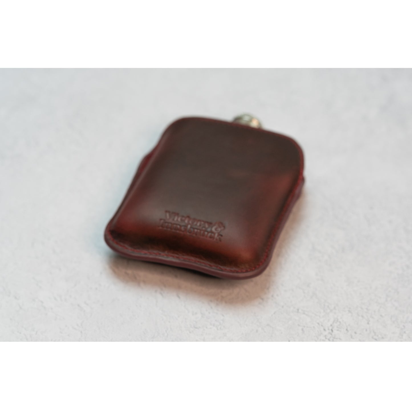 Full Grain Leather Cased Hip Flask | Full Burgundy Sleeve | Silver Flask