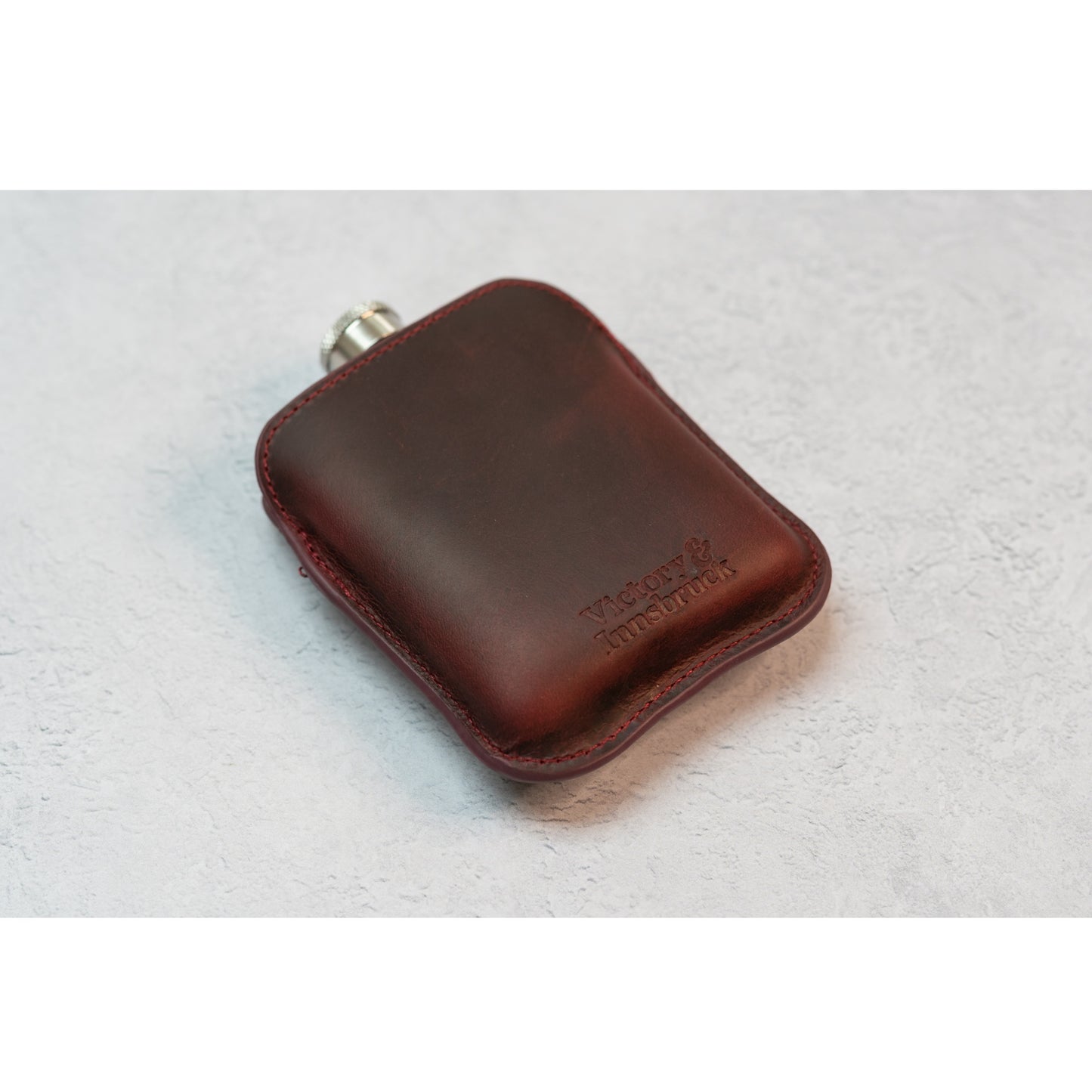 Full Grain Leather Cased Hip Flask | Full Burgundy Sleeve | Silver Flask