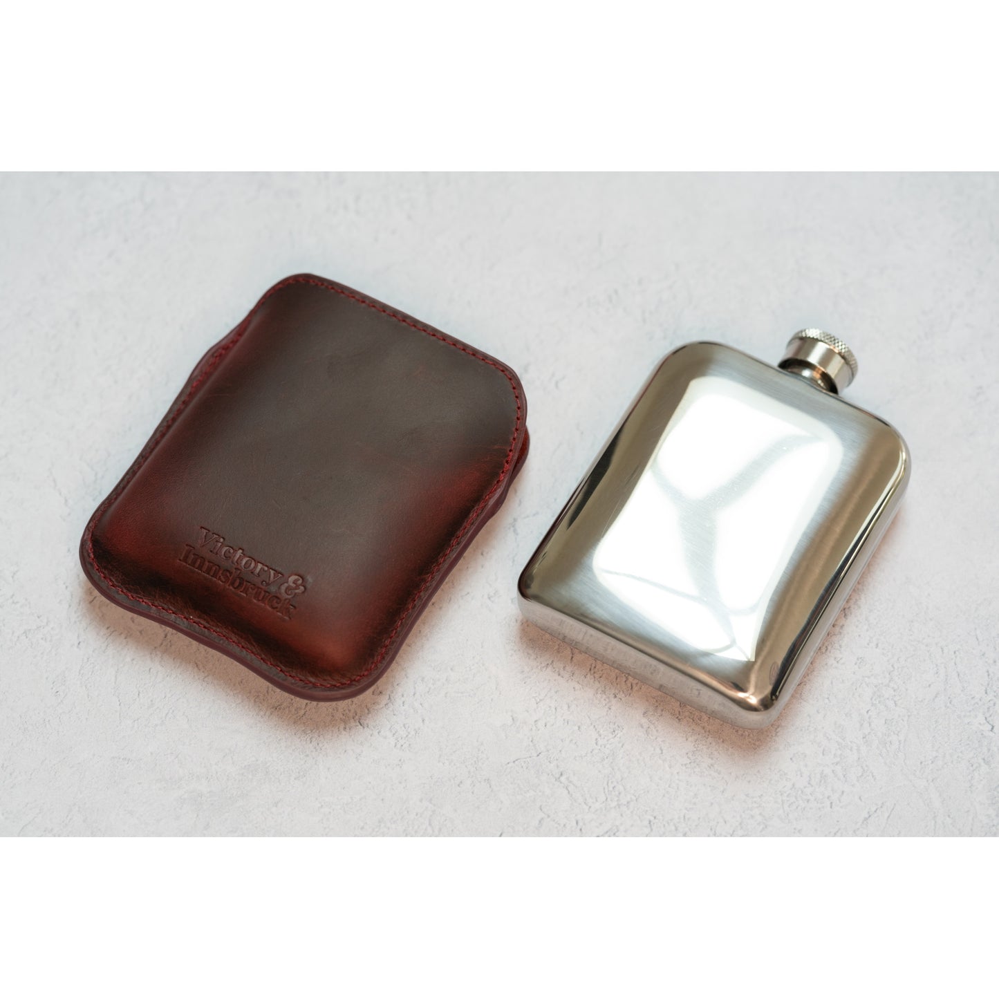 Full Grain Leather Cased Hip Flask | Full Burgundy Sleeve | Silver Flask