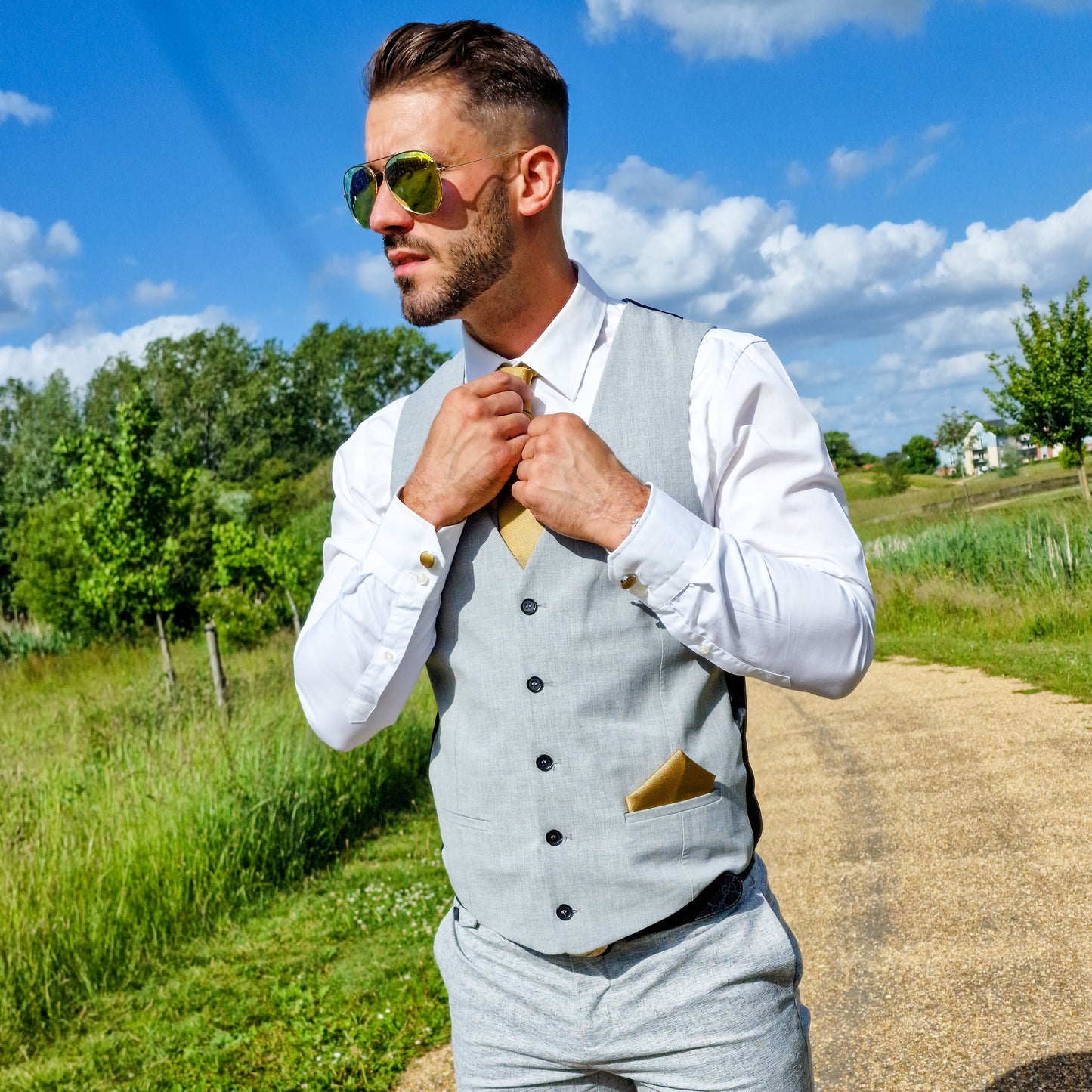 MUSTARD YELLOW TEXTURED TIE SET