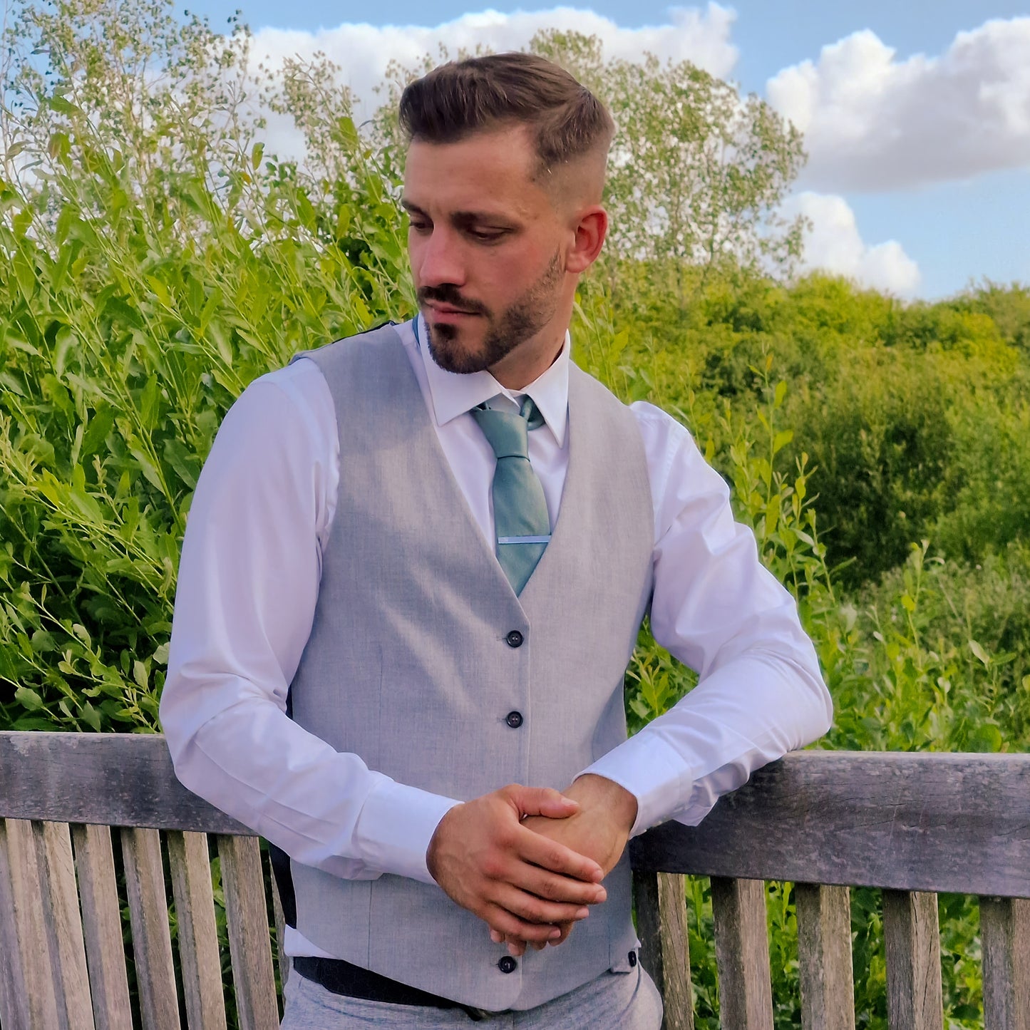 DARK SAGE GREEN TEXTURED TIE SET