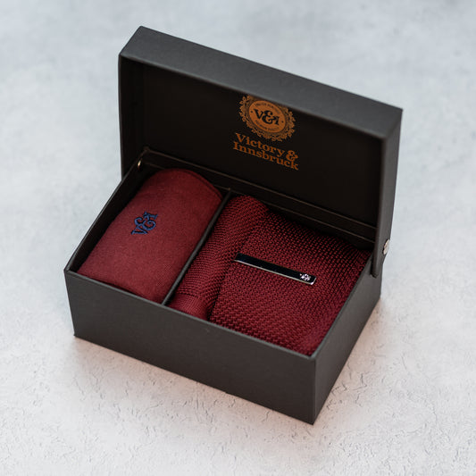 BURGUNDY RED KNITTED TIE SET