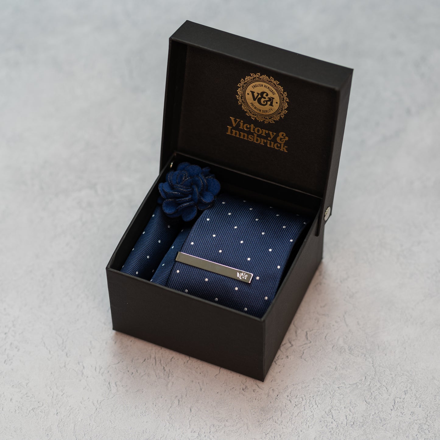 NAVY BLUE POLKA DOT TEXTURED TIE SET