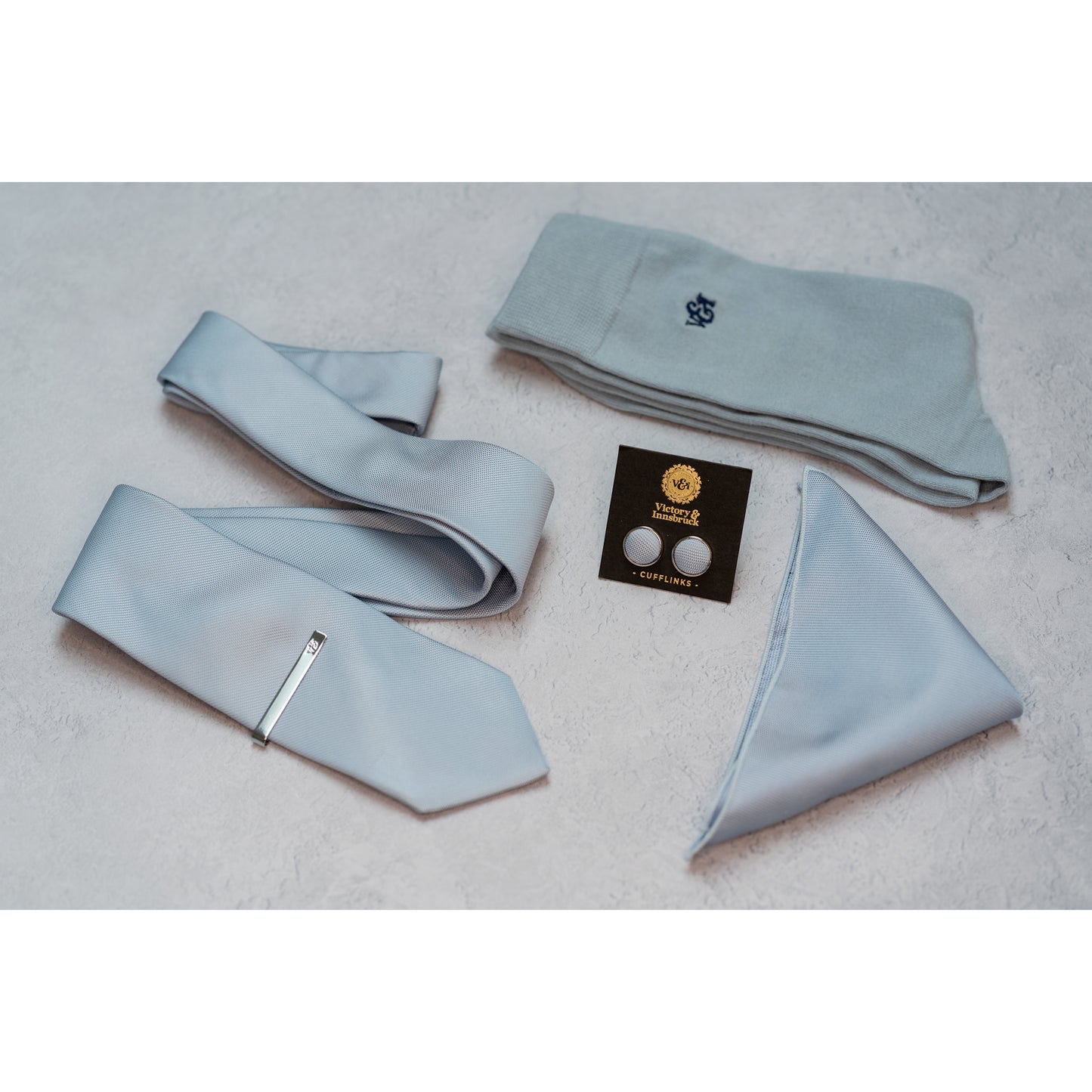 DUSTY BLUE TEXTURED TIE SET