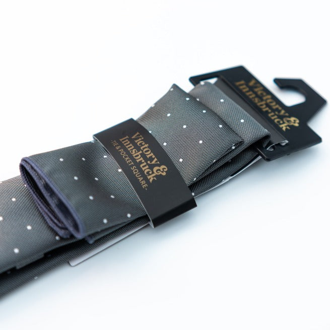 GREY POLKA DOT TIE SET