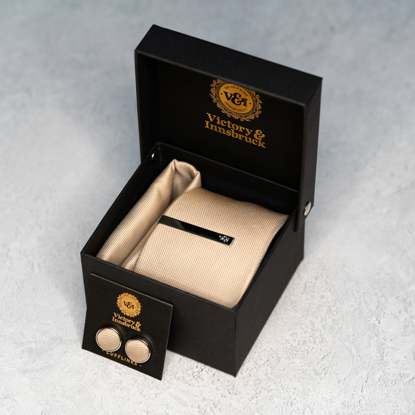 CHAMPAGNE BEIGE TEXTURED TIE SET