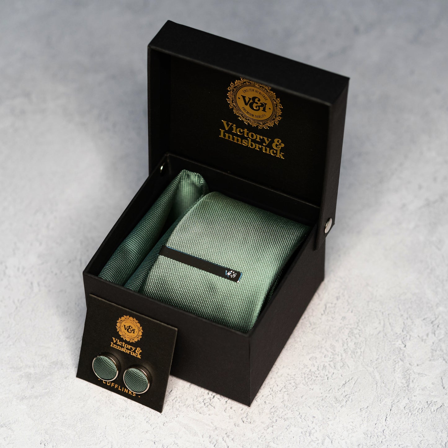 DARK SAGE GREEN TEXTURED TIE SET