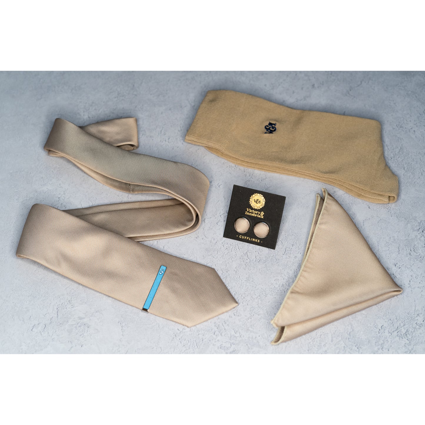 CHAMPAGNE BEIGE TEXTURED TIE SET