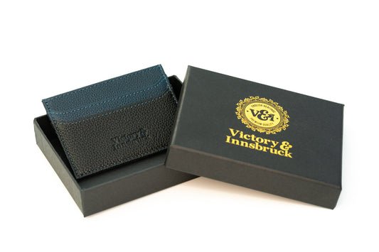 Slim Leather Card Holder Wallet | Black / Navy Blue