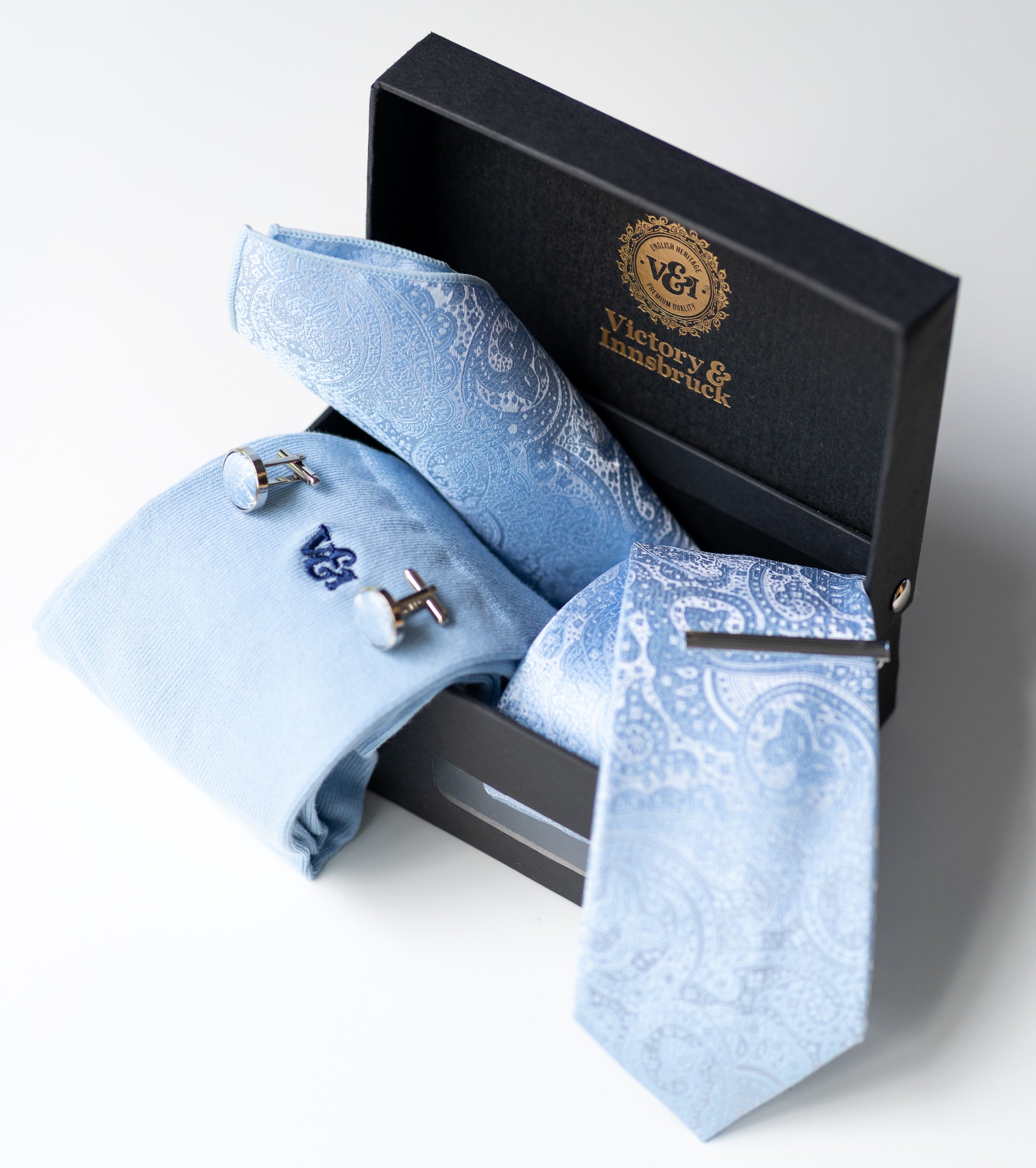 Light Blue Paisley Tie Box Set