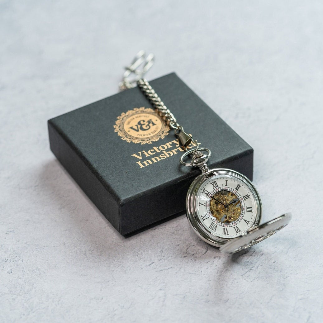 Steampunk Pocket Watch Silver The Milburn – Victory and Innsbruck