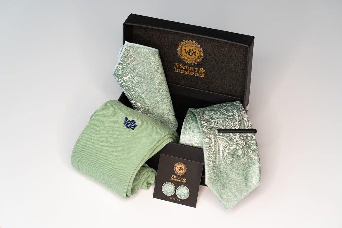 Sage Green Paisley Perfection: Elevating Your Wedding with Serenity and Fashionable Groomsmen Accessories