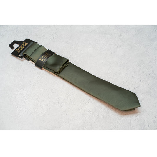 Boy's Olive Green Textured Tie & Pocket Square