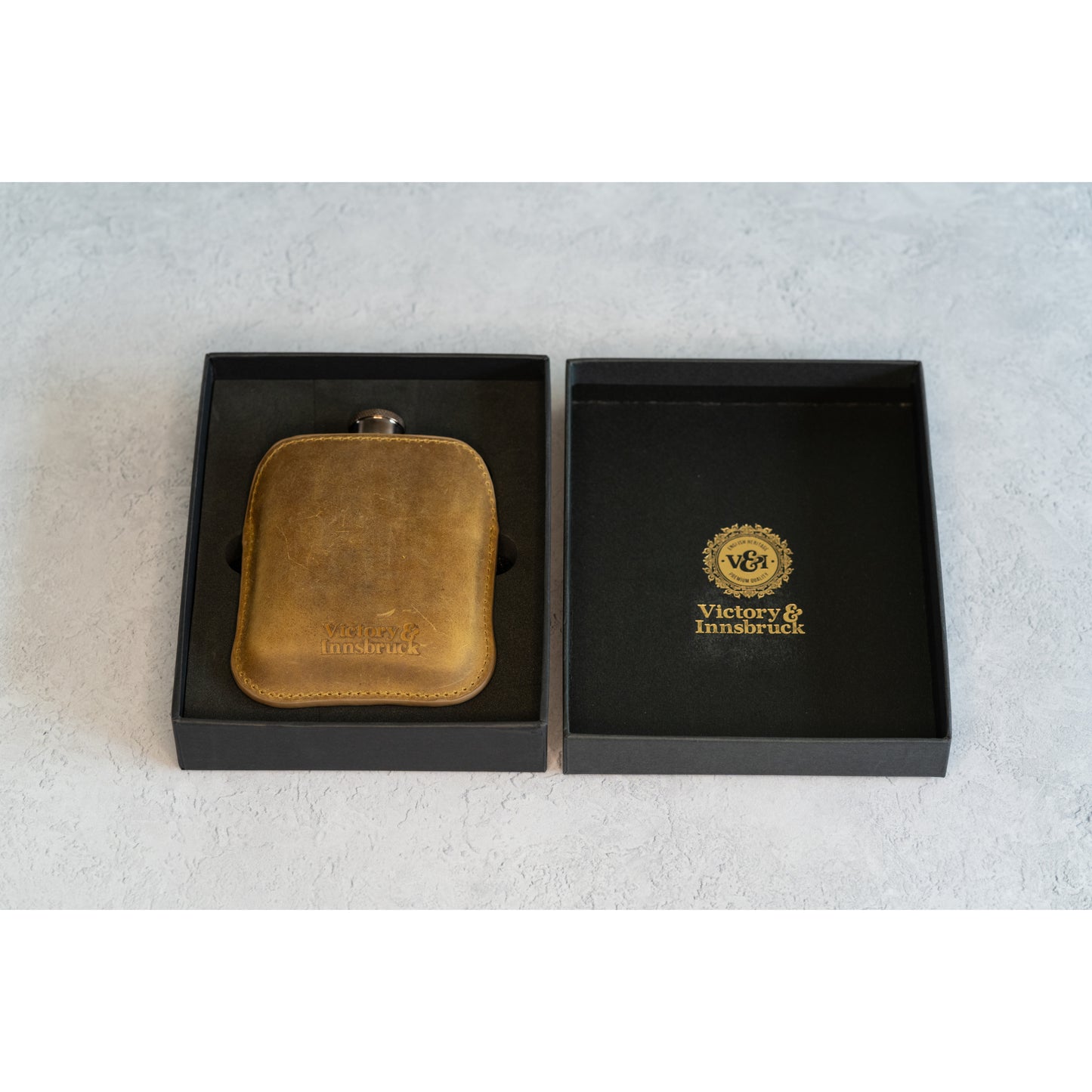 Full Grain Leather Cased Hip Flask | Full Tan Brown Leather | Copper Flask